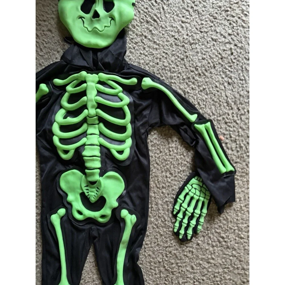 Vintage Easter Unlimited Green Black Child Skeleton Costume 3T-4T